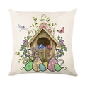 Kissenbezug zu Ostern mit Aquarell-Vogelhaus und bunten Eiern im Blumen-Design - 45x45cm / Vogelhaus und Ostereier (YMD282-3)