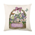 Oster-Kissenbezug mit Blumenkorb, Gänseblümchen und bunten Eiern auf weißem Grund - 45x45cm / Blumenkorb und Schmetterlinge (YMD282-4)