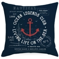Navy blue linen nautical anchor pillow case with sailing ship and ocean legends print - 45x45cm / Navy Blue (YMD272-1)
