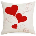 Linen Valentine pillow cover with red heart tree print and romantic artistic line art - Triple Hearts Wave Style (YMD271-2) / 45x45CM No Pillow Core