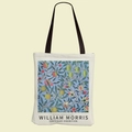 Λεπτομέρεια του φλοράλ μοτίβου William Morris σε λευκή υφασμάτινη τσάντα tote - Ανοιχτό Μπλε Ρόδι και Λεμόνι (FBD002-18)