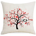 Linen Valentine's Day pillowcase with red heart tree and birds print on beige fabric - Heart Leaf Birds Tree Style (YMD271-3) / 45x45CM No Pillow Core