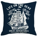 Linen anchor sailboat throw pillow cover in navy blue with vintage nautical print - 45x45cm / Dark Blue White Pattern (YMD272-2)