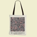Λεπτομέρεια από vintage φλοράλ τύπωμα William Morris σε πάνινη τσάντα tote για ψώνια - Σάπιο Ροζ και Γκρι Καλλιτεχνικό Μοτίβο (FBD002-19)