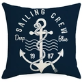 Navy blue linen anchor throw pillow cover with white sailing crew graphic print - 45x45cm / Navy Anchor Print (YMD272-3)