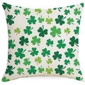 Square linen St. Patrick's Day pillow cover with green shamrock prints on beige background - 45cmx45cm(No Insert)