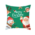 Christmas pillowcase featuring Santa and Snowman cartoons on green peach skin fabric - Christmas Gathering Style (DRD298-8) / 45x45cm
