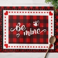 Tovaglietta San Valentino a quadretti rossi e neri con scritta Be Mine e cuori rossi - Cotone lino