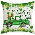 Fodera per cuscino in lino San Patrizio con camion portafortuna e disegno di leprechaun - Stile Folletto e Camion (YMD273-1) / 45x45 cm