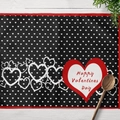 Tovaglietta di San Valentino con motivi a cuori neri e testo Happy Valentine's Day - Cotone lino / Stile Nero Cuore HappyValentines (CD15-4)