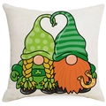 Federa per cuscino San Patrizio in lino con gnomi portafortuna e quadrifogli verdi - 45x45 cm / Solo fodera