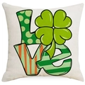 Federa per cuscino San Patrizio con design LOVE a quadrifoglio verde su lino crema - 45x45 cm / Solo fodera