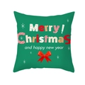 Green Christmas pillowcase with Merry Christmas text and festive red bow detail - Green Greetings (DRD298-15) / 45x45cm