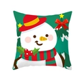 Green Christmas pillow case featuring a cute cartoon snowman with red hat and scarf - Snowman Christmas Tree (DRD298-16) / 45x45cm