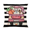 Fodera per cuscino pasquale con camion rosa e uova su strisce bianche e nere - Stile Camion a Strisce (YMD284-2)