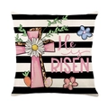 Fodera per cuscino a righe pasquali con croce He Is Risen e dettagli leopardati - Stile Croce a Strisce (YMD284-3)