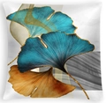 Federa per cuscino quadrata con motivo a foglie di ginkgo blu e oro su tessuto bianco - 45cmx45cm / DRD339-2