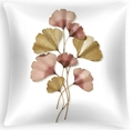 Federa per cuscino bianca in pelle di pesca con foglie di ginkgo dorate e rosa per divano - 45cmx45cm / DRD339-3