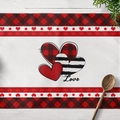 Tovaglietta rettangolare a quadri rossi e neri con cuori per San Valentino e Love - Cotone lino / Stile Cuori Sovrapposti (CD15-1)