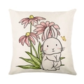 Pink Easter pillow case with cute white bunny and floral print for sofa decoration - Cartoon Bunny Illustration (YMD285-4)