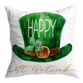 Detailed view of the St. Patrick's Day peach skin pillowcase with green clover and hat print - 18x18 Inch / Happy St. Patrick Artistic Font Style (DRD344-28)