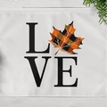 Autumn placemat with LOVE text and orange checkered maple leaf on wooden table - Waterproof Linen Look / LOVE Maple Leaf Design (CD11-30)