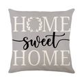 Funda de cojín cuadrada de lino gris con frase Home Sweet Home y corona de laurel - Estilo Texto HOME sweet HOME (YMD196-2)