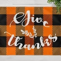 Give Thanks Thanksgiving placemat with orange and black buffalo check pattern on wood - Waterproof Linen Look / Give Thanks Plaid Design (CD11-31)