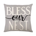 Funda de cojín de lino gris carbón con letras blancas BLESS our NEST impresas diseño - Estilo Texto BLESS our NEST (YMD196-3)