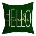 Close-up of green peach skin pillowcase with gold glitter March text and Hello print - 18x18 Inch / Hello March Month Style (DRD344-25)