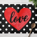 Set de table Saint-Valentin à pois noirs avec motif cœur rouge et écrit Love - Coton et lin / Style Pois Love Cœur (CD15-5)