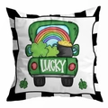 Close-up of peach skin St. Patrick's Day pillowcase with vintage green truck and Lucky print - 18x18 Inch / Vintage Green Truck and Gold Pot Style (DRD344-24)