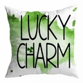 Detail of St. Patrick's Day peach skin pillowcase with Lucky Charm green clover print - 18x18 Inch / Lucky Charm Artistic Text Style (DRD344-23)