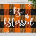 Be Blessed orange and black buffalo check harvest place mat with white maple leaves - Waterproof Linen Look / Be Blessed Plaid Design (CD11-32)