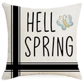 Oster-Kissenbezug aus Leinen mit Hello Spring Text und Schmetterlingsprint auf Weiß - Hello Spring Schmetterling (YMD279-3)