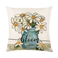 Linen cushion cover with printed white daisies in a blue vase and Bloom text - bloom Daisy Style (YMD196-5)
