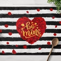 Set de table de la Saint-Valentin avec cœur de roses rouges et texte Be Mine rayé noir - Coton et lin / Style Rayé Rose Cœur BeMine (CD15-7)