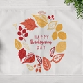 Happy Thanksgiving placemat with autumn leaf wreath and red text on white linen - Happy Thanksgiving Day (CD12-11)
