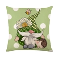 Linen pillowcase with cute gnome hedgehog and white polka dots on a light green background - Gnome and Hedgehog Style (YMD196-6)