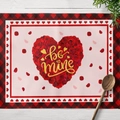 Set de table de Saint-Valentin avec carreaux, cœur de roses et texte Be Mine - Coton et lin / Style Rose Bord Carreaux Rose Cœur (CD15-8)