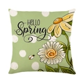 Green spring flower pillow case with daisy prints and bee for home decor - HELLO Spring Daisy Style (YMD196-7)
