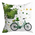 Detail of St. Patrick's Day pillowcase with green bike and shamrock peach skin fabric - 18x18 Inch / Vintage Bicycle and Shamrock Style (DRD344-16)