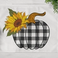 Rectangle Thanksgiving placemat featuring buffalo plaid pumpkin and sunflower on white wood - Sunflower Check Pumpkin (CD11-35)