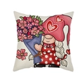 Linnen kussensloop met roze hart-gnome meisje voor Valentijnsdag en bankdecoratie - 45cmx45cm / Alleen hoes