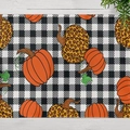 Buffalo plaid place mat with orange and leopard print pumpkins for Thanksgiving table decor - Leopard Pumpkin Plaid (CD11-36)