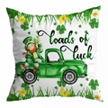 Detailed texture of peach skin St. Patrick's Day pillowcase with green truck and clover print - 18x18 Inch / Green Truck and Gnome Style (DRD344-13)
