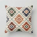 Ethnic geometric linen pillowcase with colorful Southwestern Aztec patterns on beige - 45x45cm / Beige Southwestern Geometric Style (YMD334-1)