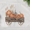 Linen placemat with watercolor harvest cart and pumpkin design for Thanksgiving - Harvest Wagon (CD12-14)