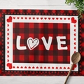 Set de table rectangulaire de la Saint-Valentin avec texte LOVE et motif cœurs - Coton et lin