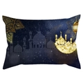 Rectangular Ramadan pillow cover with golden moon and mosque silhouette on navy blue background - 30*50cm (No Insert) / Navy Blue Gold Glowing Crescent (DRD352-12)